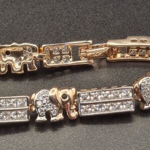 Rose Gold Elephant Link Bracelet with Pavé Crystals